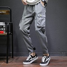 工作褲 多口袋 男士工裝褲 學生潮牌寬鬆 復古港風 2021新款潮流工裝牛仔褲男拚接多口袋寬鬆休閒機能大碼收口束腳褲 歷史價格詳細信息