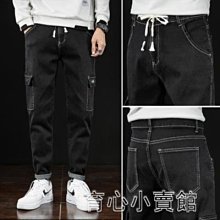 『熱賣』牛仔褲鬆緊 丹寧 牛仔 藍 長褲 男士 縮口 窄管 牛仔哈倫褲  韓版 腰 束腳 緊腿褲 男 秋冬 歷史價格詳細信息