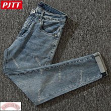 潮牌九分牛仔褲男士修身小腳直筒彈力休閑褲夏季薄款冰絲褲子男生 歷史價格詳細信息