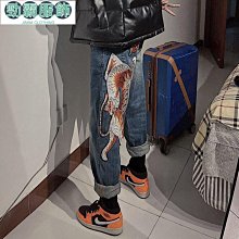 刺繡牛仔褲男潮牌純棉寬鬆直筒微錐水洗復古秋冬大尺碼男士潮流褲子 歷史價格詳細信息