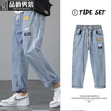 夏季牛仔褲男款韓版潮流洗水寬鬆直筒褲子男生ins純色九分褲百搭 歷史價格詳細信息