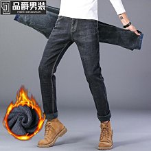 冬季新款牛仔褲男彈力加絨加厚修身直筒男士牛仔商務長褲保暖男裝 Y803 歷史價格詳細信息