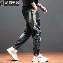 夏季哈倫牛仔褲男寬松加肥加大碼胖子彈力小腳松緊腰長褲子薄款潮 歷史價格詳細信息