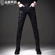 刺繡牛仔褲男潮牌純棉寬鬆直筒微錐水洗復古秋冬大尺碼男士潮流褲子 歷史價格詳細信息