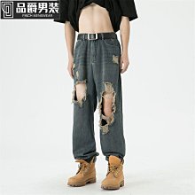 牛仔褲男士夏季新款美式薄款水洗做舊復古潮流型中腰長褲男性褲子個性男裝休閒服飾 歷史價格詳細信息