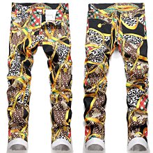 男士牛仔褲休閒修身牛仔褲 3D 打印彈力直筒牛仔褲牛仔長褲 歷史價格詳細信息