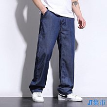 春夏季薄款牛仔褲男加肥加大碼寬松直筒彈力男士胖子松緊腰肥佬褲 歷史價格詳細信息