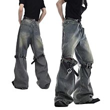 高街小眾重工做舊水洗牛仔褲男解構裁片設計感可變喇叭褲闊腿長褲 歷史價格詳細信息