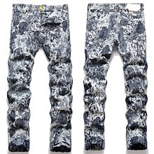 男士牛仔褲休閒修身牛仔褲 3D 打印彈力直筒牛仔褲牛仔長褲 歷史價格詳細信息