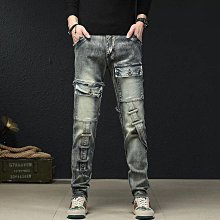 男士牛仔褲秋冬新款高街復古休閒長褲潮流美式深藍色直筒加絨褲子 歷史價格詳細信息