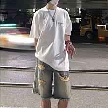 牛仔短褲男 港風夏季淺色寬鬆大碼直筒網紅五潮牌ins百搭5分褲男生衣著牛仔短褲(AJK221)【FIZZE】 歷史價格詳細信息