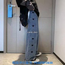 女童愛心牛仔闊腿褲2024春季外貿童裝中大童韓版寬松牛仔褲女童褲 歷史價格詳細信息