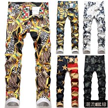 男士緊身牛仔褲休閒修身拼接彈力牛仔褲彈力破洞牛仔褲 歷史價格詳細信息