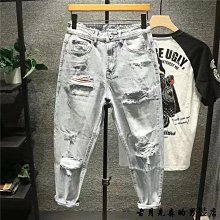 港風直筒春季牛仔褲男士寬鬆休閒韓版潮流九分休閒闊腿長褲子 歷史價格詳細信息