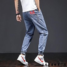 M-5XL 大尺碼牛仔褲男 韓版簡約休閒長褲 抽繩鬆緊腰丹寧褲 素色褲子 加大尺碼男生闊腿牛仔褲 歷史價格詳細信息