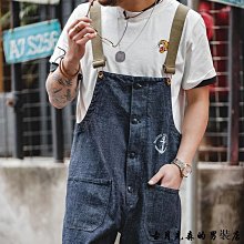 牛仔背帶褲 美式複古 甲板背帶褲 春秋水洗丹寧赤耳直筒牛仔褲男潮-鑫星精選 歷史價格詳細信息