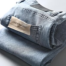 歐洲站春夏新款進口丹寧微彈斜紋肌理定織男士緊身直筒淺藍牛仔褲 歷史價格詳細信息