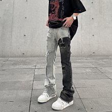 美式高街vibe毛邊拼接牛仔褲男直筒高端個性牛仔褲百搭潮流長褲 歷史價格詳細信息
