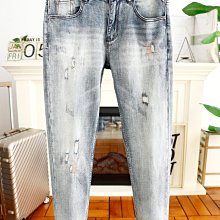 時尚男士牛仔褲破洞牛仔褲彈力修身褲子自行車牛仔褲長褲男褲 歷史價格詳細信息