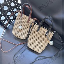 草編織  輕便  側背 手提包 （米色+ 淺咖啡 ）免運費 歷史價格詳細信息