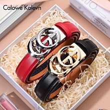 現貨 皮帶女士真皮白色牛皮休閒百搭裝飾紅色腰帶細女版韓版女生自動扣-簡約 歷史價格詳細信息