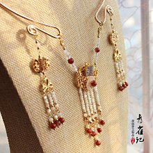 原創藍色漢服頭飾全套銀色簪子頭冠女超仙髮簪流蘇步搖古風發飾 歷史價格詳細信息