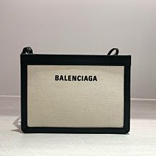 二手 Balenciaga NAVY POUCH 黑牛皮 白帆布 拉鍊 手拿包 373834 歷史價格詳細信息