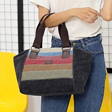 新款拼接撞色帆布包女簡約復古大容量托特包時尚百搭手提斜背包包-時尚箱包 歷史價格詳細信息