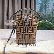 FENDI 8BS010 Mon Tresor 經典花紋尼龍迷你束口兩用水桶包.深咖/黑 歷史價格詳細信息