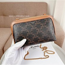 Celine 10E382 Triomphe 凱旋門印花帆布及羊皮飾鍊肩背相機包 純白色 /黃褐色 歷史價格詳細信息