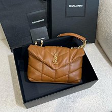 YSL LOULOU PUFFER小羊皮翻蓋鏈帶肩背/斜背包(黑/金) 歷史價格詳細信息