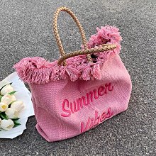 粉色流蘇編織託特 針織手提 大容量托特 便攜手提 大容量旅行 流蘇大 肩背 大 歷史價格詳細信息