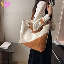 新款拼接撞色帆布包女簡約復古大容量托特包時尚百搭手提斜背包包-時尚箱包 歷史價格詳細信息