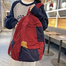 日系復古森系帆布雙肩包女書包女ins撞色垂墜感小眾休閒學生揹包 歷史價格詳細信息