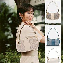 新款女包swinger提花織物拼色腋下麻將包經典印花單肩法棍包 coach包大牌同款妖精 歷史價格詳細信息