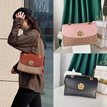 COACH 鉚釘翻蓋皮革拼接PVC鍊帶斜背包(咖啡黑) 歷史價格詳細信息