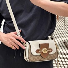 COACH Brie葡萄紫咖邊全皮復古旋釦翻蓋肩背/斜背小包 歷史價格詳細信息