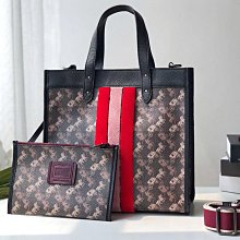 【COACH】Field 30馬車標誌PVC手提肩背兩用包(深咖x白) 歷史價格詳細信息