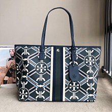 代購Tory burch TB 新款女士Perry系列托特包 TMonogram帆布拼牛皮包邊單肩包 附購 歷史價格詳細信息