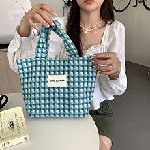 帆布包 手提包 單肩包 購物袋 便當袋 28163 韓版清爽寶藍色菜籃子包包時尚格紋手提包編織便當包MF036 價格比較,價格查詢,歷史價格詳細信息