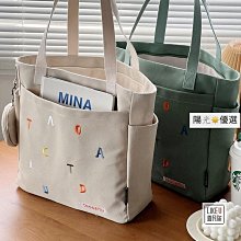 手提包女 日系原創字母刺繡設計托特包 百搭便攜帆布包 斜背包 包包-予你優選 歷史價格詳細信息