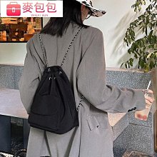 簡約休閑綢布黑色鏈條水桶包包韓版抽繩束口尼龍牛津布肩背包側背包女生大容量通勤帆布雙肩後背包--麥包包 歷史價格詳細信息