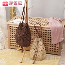 小水桶包 手工編織包 水桶包 編織包 新款沙灘包麻編織包草編包斜跨單肩包韓版休閑抽帶水桶女包 流行 精品 歷史價格詳細信息