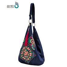 復古民族風斜挎小包包2024新款休閒牛仔布配牛皮刺繡鏈條手機包女-李李 韓國女裝 歷史價格詳細信息