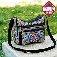 帆布包女士單肩斜挎包民族風刺繡花百搭包袋子手提包大容量帆布袋~特價 歷史價格詳細信息