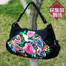 帆布包女士單肩斜挎包民族風刺繡花百搭包袋子手提包大容量帆布袋~特價 歷史價格詳細信息