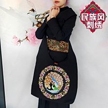 帆布包女士單肩斜挎包民族風刺繡花百搭包袋子手提包大容量帆布袋~特價 歷史價格詳細信息