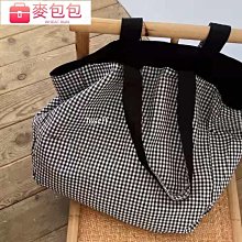 格子日系帆布包女2023新款單肩包學生手提帆布袋百搭購物手拎布包 歷史價格詳細信息