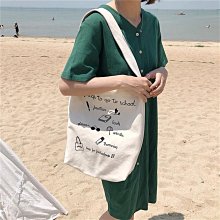 字母帆布單肩包女 兩用帆布包 帆布袋 大容量斜挎包百搭簡約環保購物袋 歷史價格詳細信息