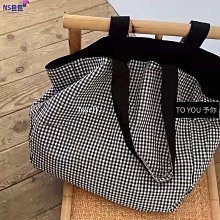 格子日系帆布包女2023新款單肩包學生手提帆布袋百搭購物手拎布包 歷史價格詳細信息